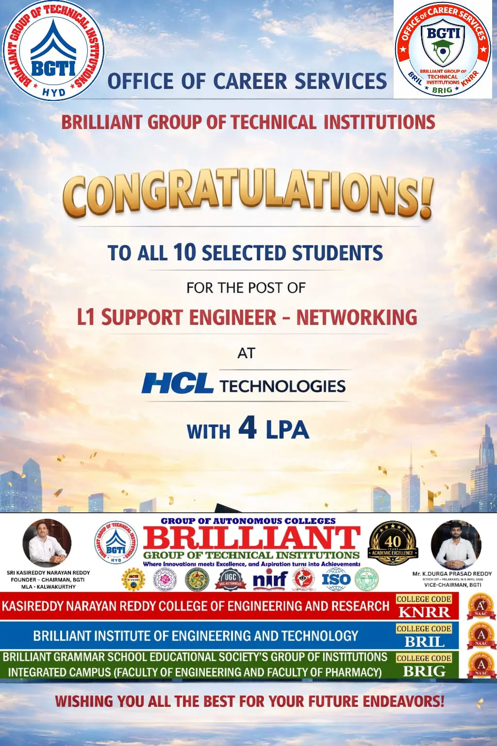 10 Students placed in HCL Technologies with 4 LPA